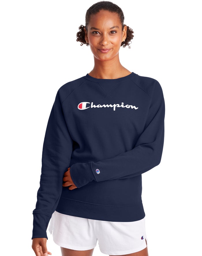 Champion Powerblend Fleece Classic Crew Script Logo Sweatshirt Dames - Donkerblauw - Belgie 5690PCTU